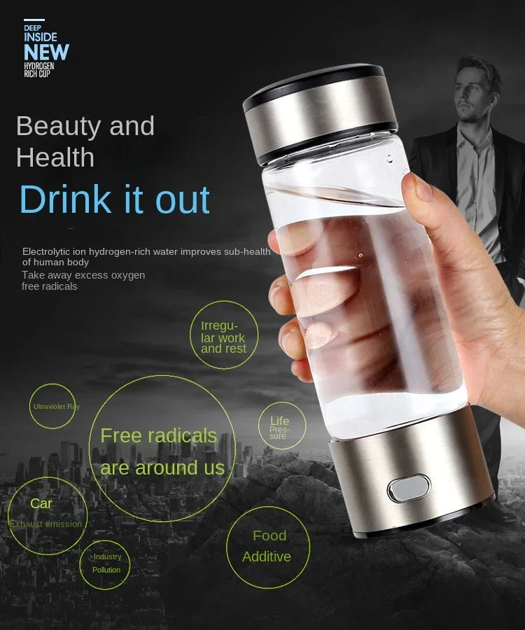 Hydrogen Water Bottle – 420ML Portable Ionizer & Filter
